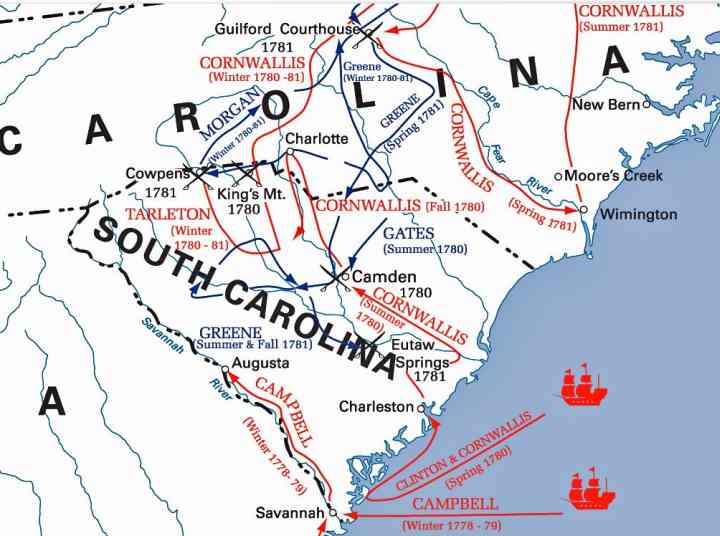 Battle Map of South Carolina - Revolutionary War