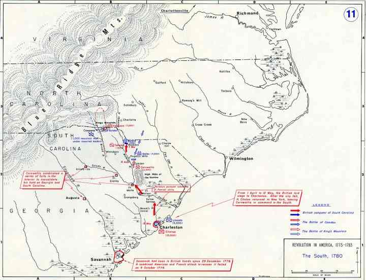 Map of Battles in South Carolina during Revolutionary War
