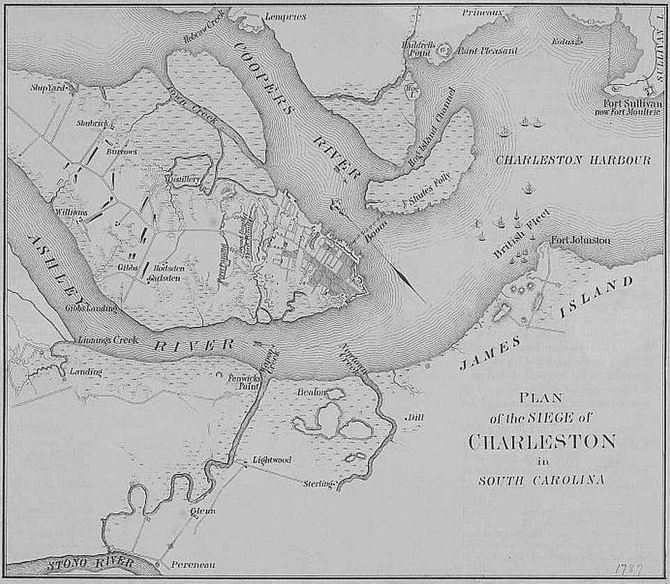 Revolutionary War Map of Charleston SC shows Siege of Charleston