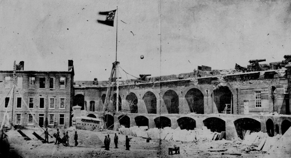 Confederate flag flying over Fort Sumter in Charleston SC